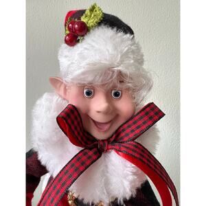 Christmas Pose-able Elf Pixie Jester Buffalo Plaid Outfit Bells Shelf Sitter